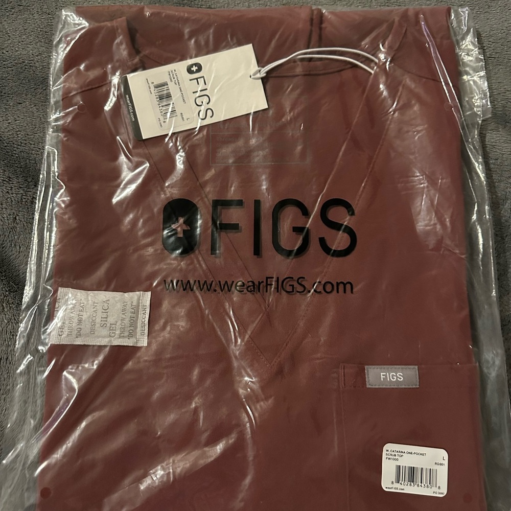 Figs Catarina Scrub Top, Large, Dark Cherry